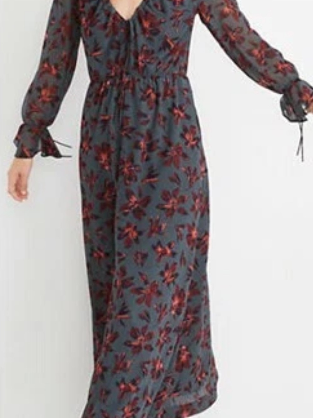 NWOT Madewell Green Floral Winter Orchid Willowleaf Tie Sleeves Maxi Dress (00)